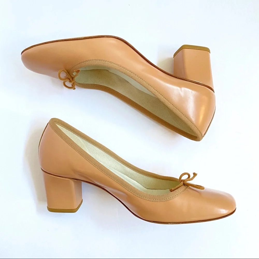 Repetto light brown tan nastasia ballerina ballet chunky thick high heels pumps - Picture 7 of 13